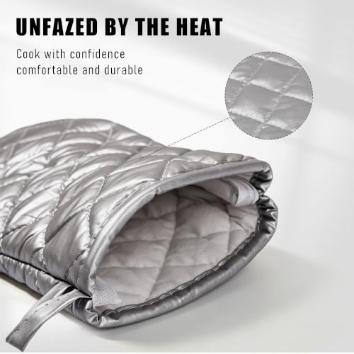 Silver 13" Quilted Oven Mitts Set of 2 Heat Resistant for Kitchen Grill (Silver / 13 inch)