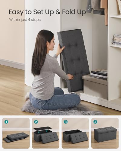 30 Inches Folding Storage Ottoman Bench (Dark Gray / 15"D x 30"W x 15"H (without Flipping Lid))