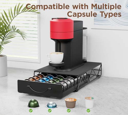Coffee Pod Holder Drawer Compatible with Nespresso (Pure Black)