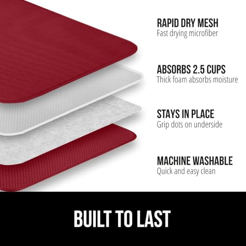 Ultra Absorbent Microfiber Dish Drying Mat (18" x 24" (2 Pack) / Microfiber / Red)