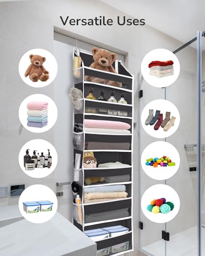 2Pack Over The Door Organizer with 6 Large Pockets 12 Side Pockets Door Hanging Organizer Black Door Hanging (Black / 2 Pack-6 Tier)