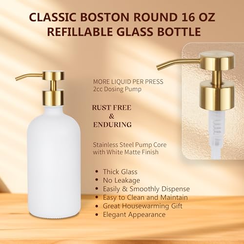 Set of 5 Kitchen Soap Dispenser Set 16 Oz Glass Hand Dish Soap Dispenser with Stainless Steel Pump (White)
