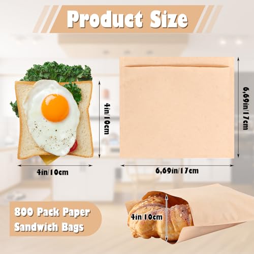 800 Pack Wax Paper Bags 6x7 inch (Kraft-800PCS / 6x7 inch)