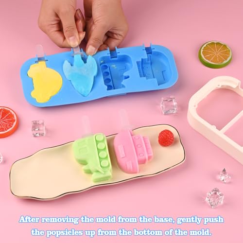2 Pack Silicone Popsicle Molds (2 Pcs Mini Cartoon - Green & Blue)