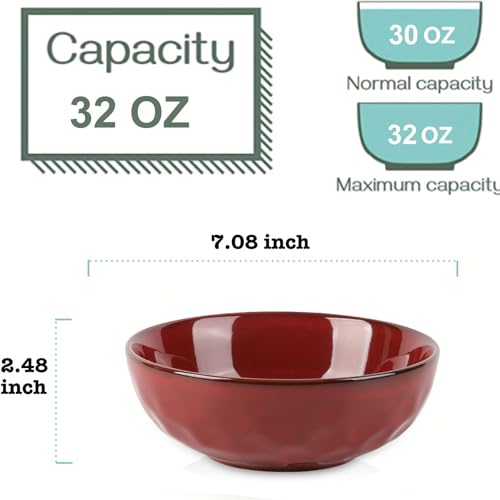 Ceramic Salad Bowls Set for Kitchen (Cherry Red)