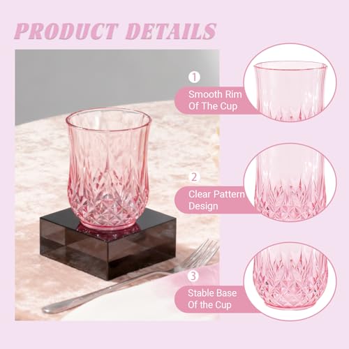 24 Pack Plastic Stemless Wine Glasses (12oz-pink)
