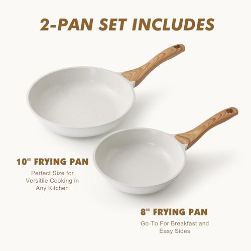Ceramic Nonstick Frying Pan Skillets (White / 8+10 Inch)