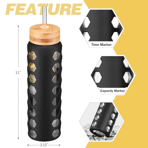 Glass Water Bottle (Black / 32 Ounces)