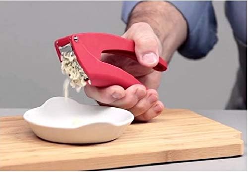 Kuhn Rikon Easy-Clean Garlic Press, No Need to Peel, 7” Red - HomeSpice