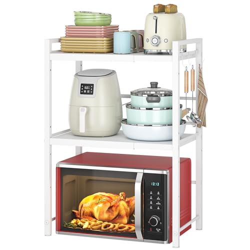 Expandable Microwave Stand Kitchen Countertop Organizer (White / 3 Tier (Without Spice Rack))