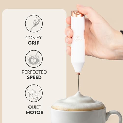 Powerful Frother Wand AA Batteries Included (Elegant White Gold / Majestic Frother)
