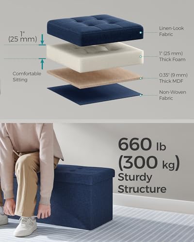 43.3 Inches Storage Ottoman (Midnight Blue / 15"D x 43"W x 15"H (with Flipping Lid))