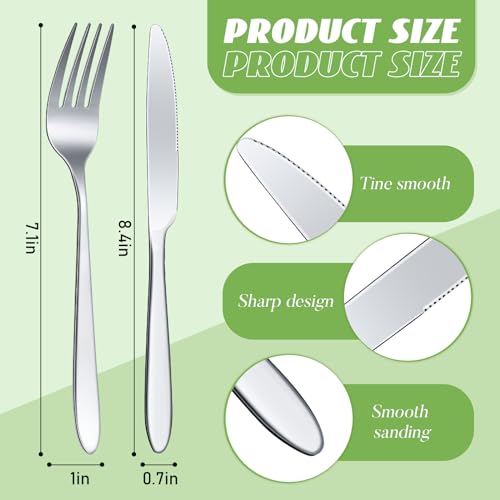 100 Pcs Stainless Steel Forks and Knives (8.4 Inches, 7.1 Inches / Silver)