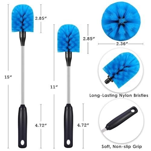 Stainless Steel Bottle Brush with Replaceable Head (Blue / 13-15 Inch (Pack of 2))