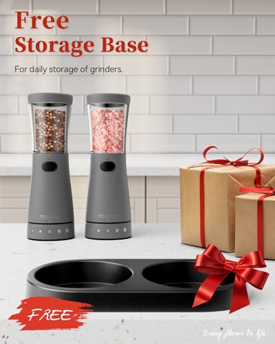 Electric Salt and Pepper Grinder Set with Storage Base (Dark Gray)