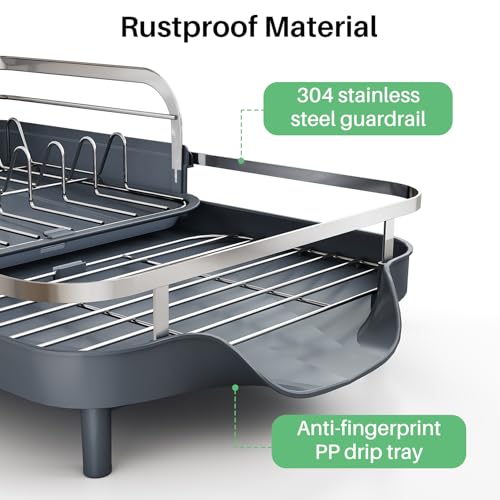 Expandable Dish Drying Rack for Small Kitchen Counter (Gray)