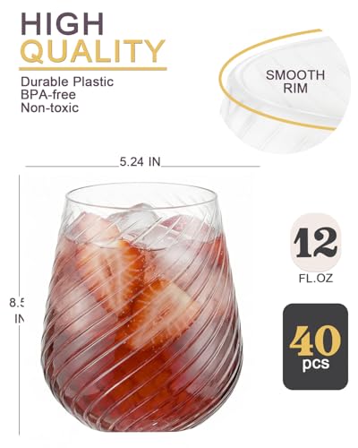 40 Pack Plastic Wine Glasses (Spiral-40 Pack / no)
