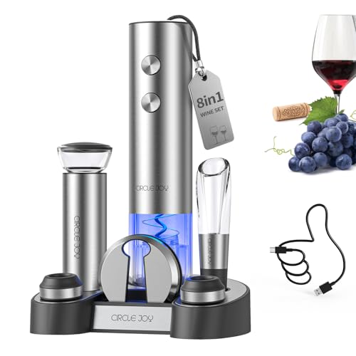 Electric Wine Bottle Opener Set Stainless Steel Rechargeable Wine Opener 8 (8-in-1 Silver / Rechargeable)