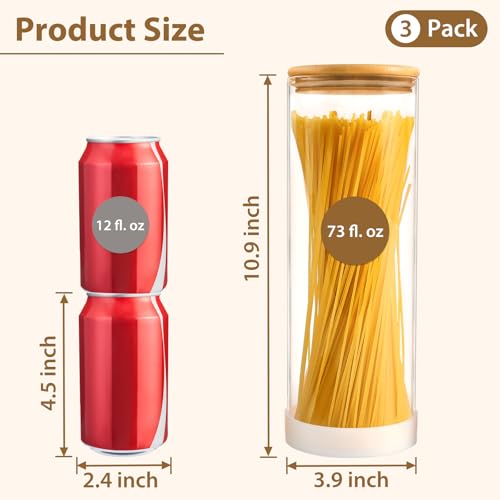 73oz Glass Spaghetti Pasta Containers for Pantry Organization (3pcs-Round / 73oz)