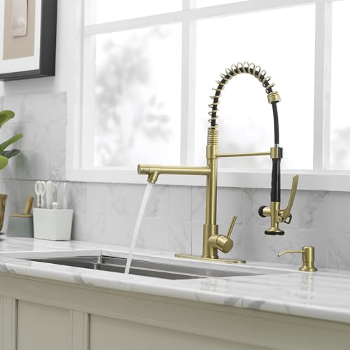 Commercial Kitchen Sink Faucet with Pull Down Sprayer Brushed Gold (Gold Brushed)