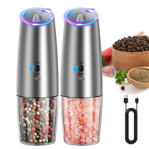 Rechargeable Gravity Electric Salt and Pepper Grinder Set (Rechargeable / Stainless Steel Set)