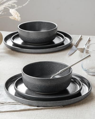 Milkyway 12 Piece Stoneware Dinnerware Set (Matte Dark Charcoal / Service for 4 (Standard Dinner Set))