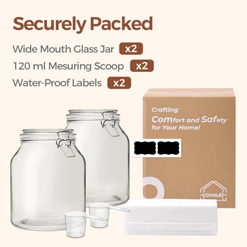Glass Pantry Jars with Airtight Lids 0.7 Gallon 2 Pack Wide Mouth (88oz*2)