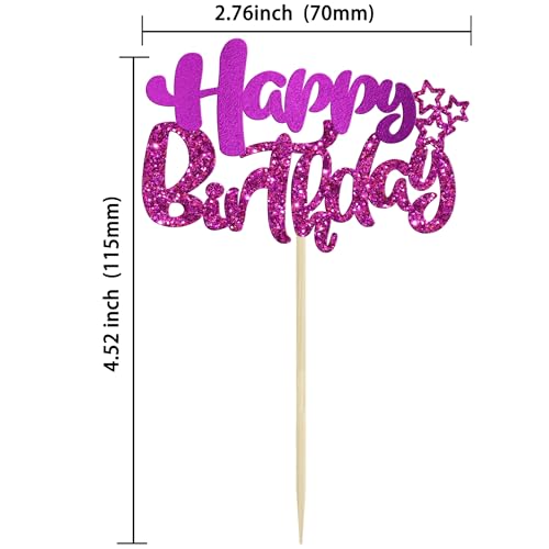 24Pcs Happy Birthday Cupcake Toppers Double Layer Glitter Happy Birthday Cake Decorations for Celebrating Baby Shower Theme Kids Boys Girls Anniversary Party Decorations Supplies Purple (Style 1 / Purple)