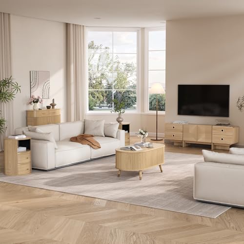 Oval Lift Top Coffee Table with Storage for Living Room (Warm Oak)