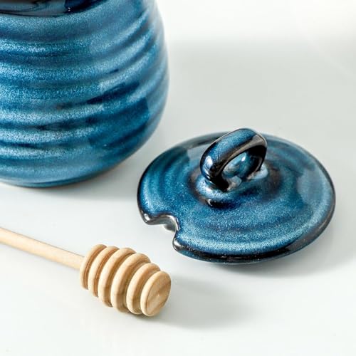 Ceramic 12 Ounce Honey Jar and Dipper Set (Blue)