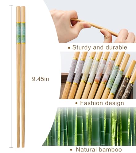 10Pairs Bamboo Chopstick Reusable Wooden Chop Sticks Washable Chinese Style 9.5Inch (Style 2 - 10 Pairs - 9.5 inches)