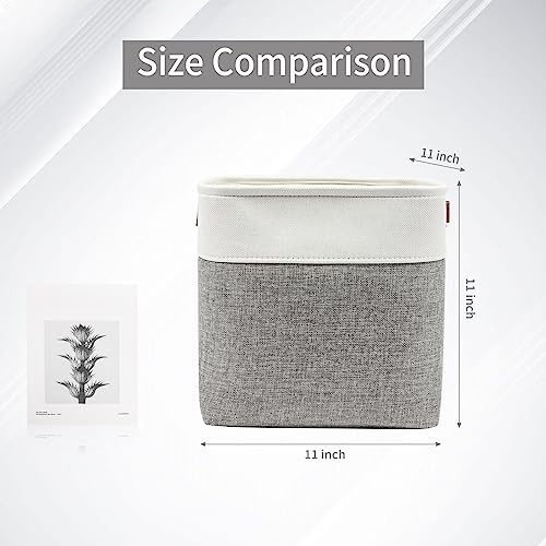 Collapsible Fabric Storage Cubes 11x11 Cube Storage Bins (Gray / Off-White / Cube - 11"x11"x11")