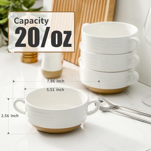 Ceramic Soup Bowls with Handles (White / 20oz - 6pcs)