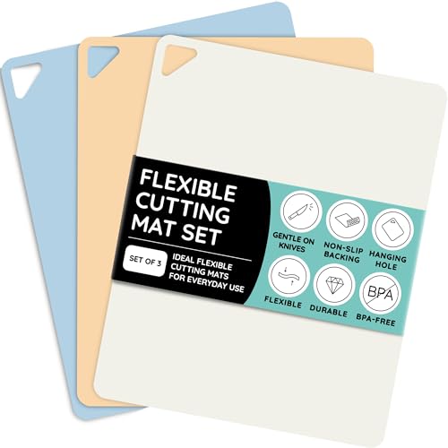 Extra Thick Flexible Cutting Boards for Kitchen (Beige / Blue / Yellow / 15"L x 12"W)