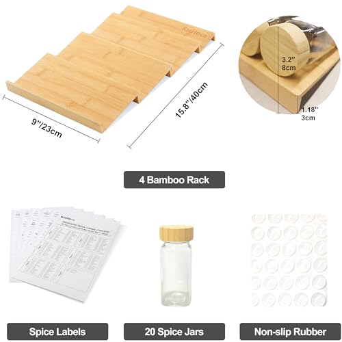 Spice Drawer Organizer with 20 Bamboo