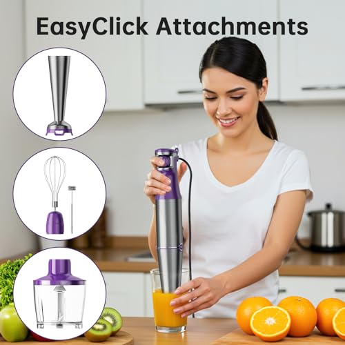 Immersion Blender Handheld 5 in 1 Hand Blender Set 1100W Heavy Duty (Purple / 5 in 1)