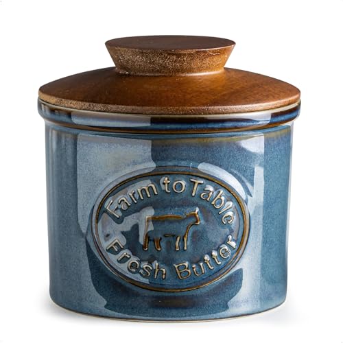 French Butter Dish with Lid (Blue / Cow-3.94"dia)