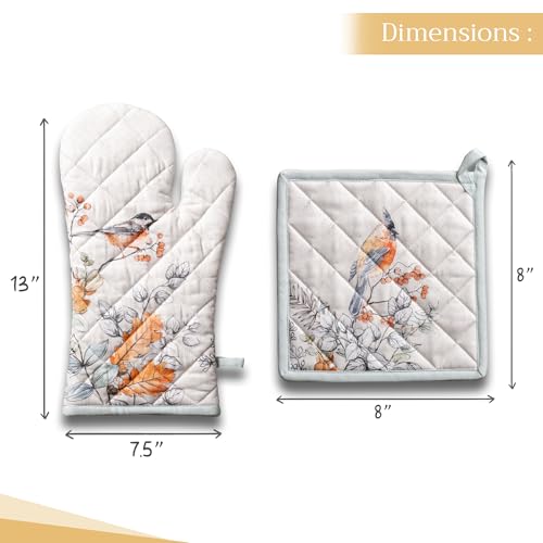 100% Cotton Oven Mitt & Pot Holder Set (063 - Whitish Shabby Chique / 7.5" x 13" & 8" x 8" (Oven Mitt & Pot Holder))