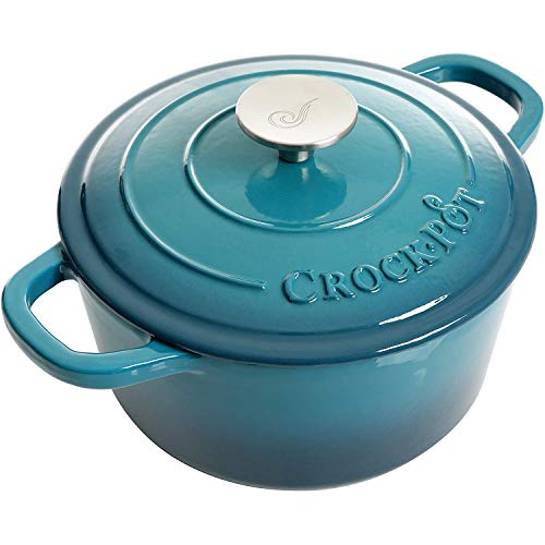 Artisan 3 Quart Round Enameled Cast Iron Dutch Oven (Teal Ombre / 3-Quart)