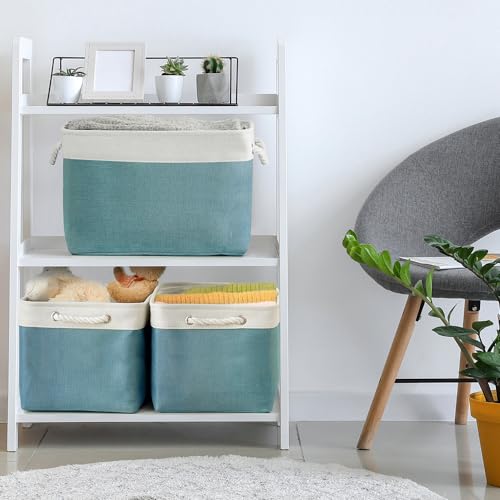 Organization and Storage basket for Organizing (White And Green / 3PCS/Large Cube - 16L×12W×12H)