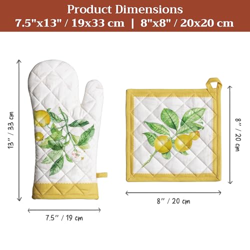 100% Cotton Oven Mitt & Pot Holder Set (004 - Limoncello / 7.5" x 13" & 8" x 8" (Oven Mitt & Pot Holder))