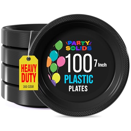 Exquisite Party Solids Sturdy Black Plastic Plates 7" Cake Plates 100 Pcs (7 inch / Black)