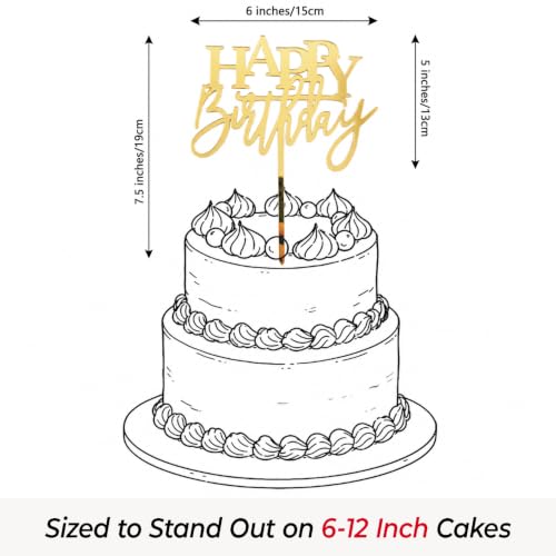 Mirror Gold Happy Birthday Cake Topper (Mirror Gold)