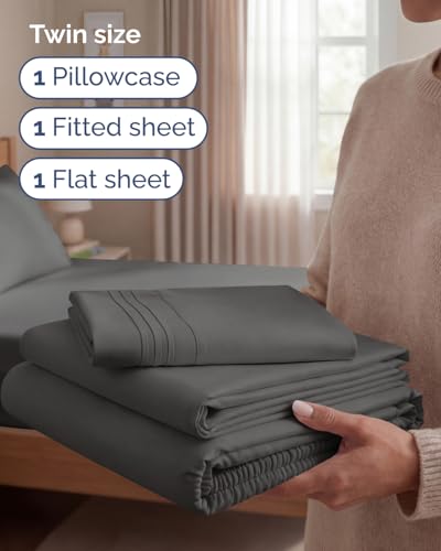 Twin Size 3 Piece Sheet Set (07 - Charcoal / Twin)