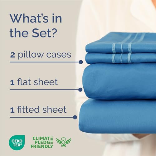 King Size 4 Piece Sheet Set (20 - Denim Blue / King)