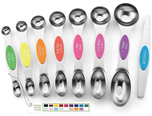 Stainless Steel Magnetic Measuring Spoons Set of 8 (Neon / 1-Pack)
