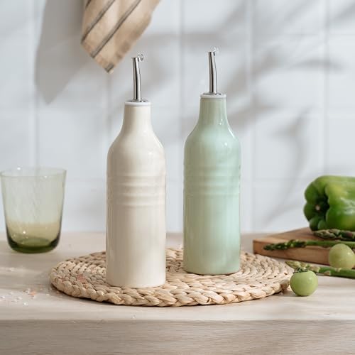 16oz Oil Dispenser Bottle (Vanilla White and Light Green / 2 Pieces (Jupiter))