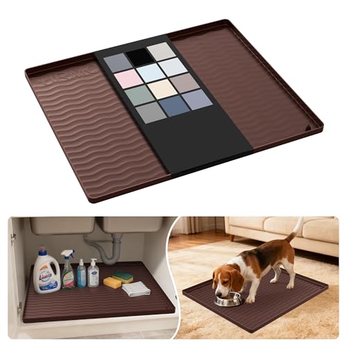 Waterproof Silicone Under Sink Mat 22'' x 19'' Shelf Liner for Kitchen and Bathroom (Brown / 19"W x 22"L)