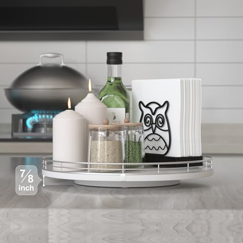 12 Inch Oak Lazy Susan Spice Organizer with Silver Metal Rail (Sliver White / 12)