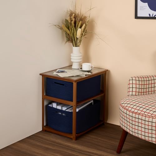 Large Storage Baskets for Shelves (2pcs-L17×W13×H7.5" / Navy Blue)